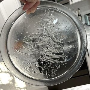 Vintage French Saint-Gobain France Duralex Glass Christmas Tree Bear Platter